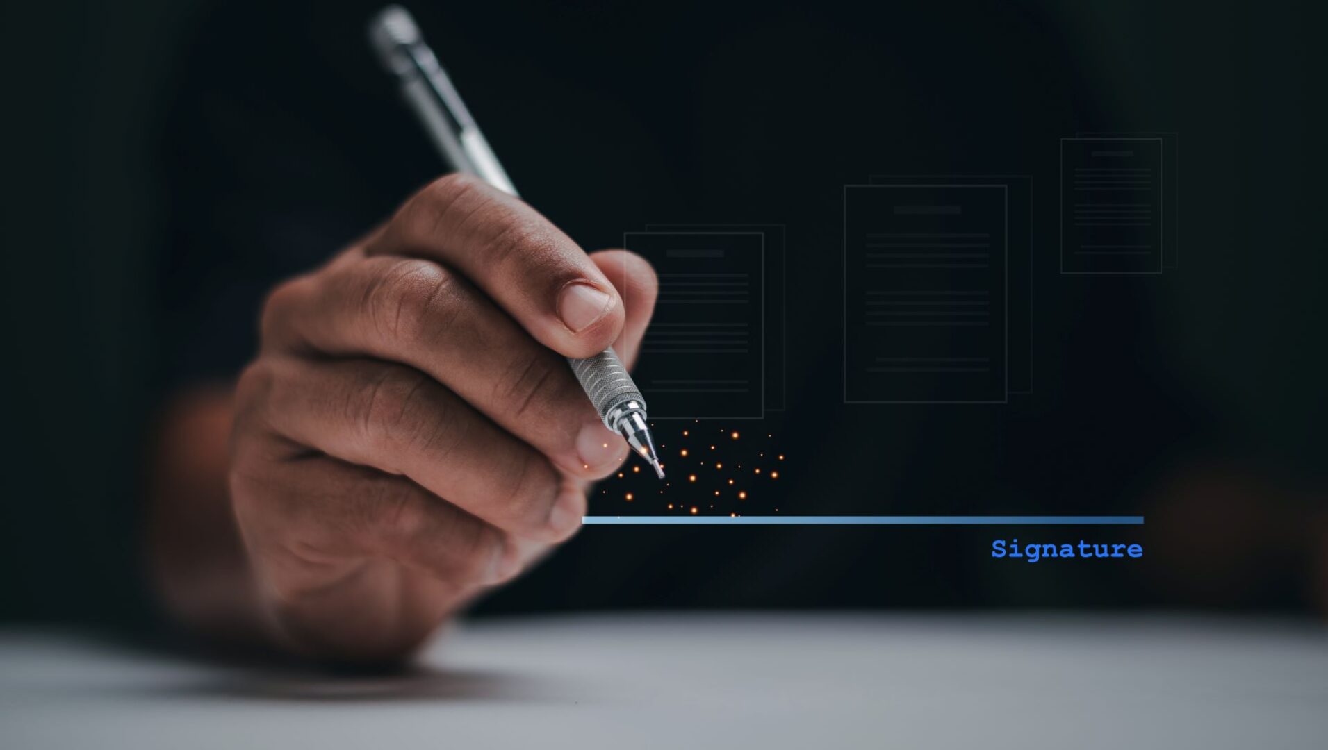 Firma de informe estratégico digital con datos y gráficos de análisis alrededor